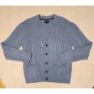 St Johns Bay Blue Chunky Cable Knit Sweater Womens Large Grandpa‎ Core Cardigan